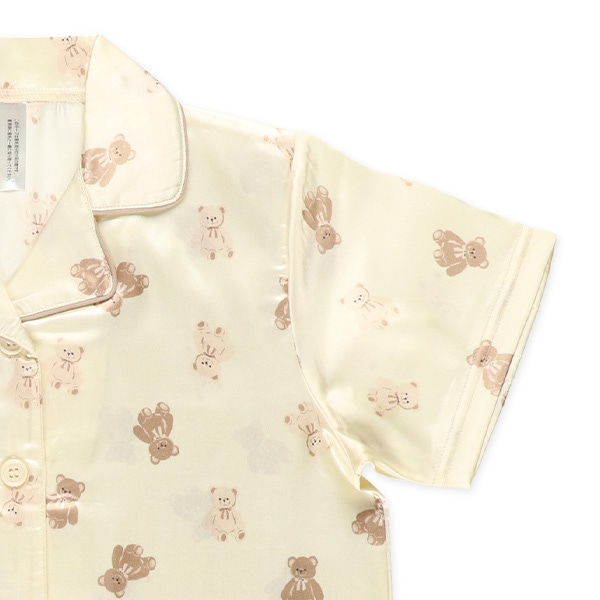 前開き半袖パジャマ（サテン・くま総柄）