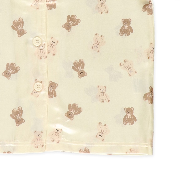 前開き半袖パジャマ（サテン・くま総柄）