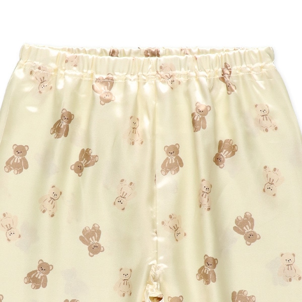 前開き半袖パジャマ（サテン・くま総柄）