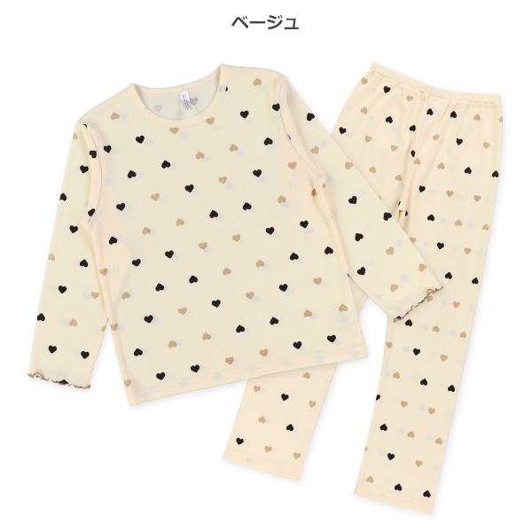 長袖パジャマ（モノトーンハート総柄）