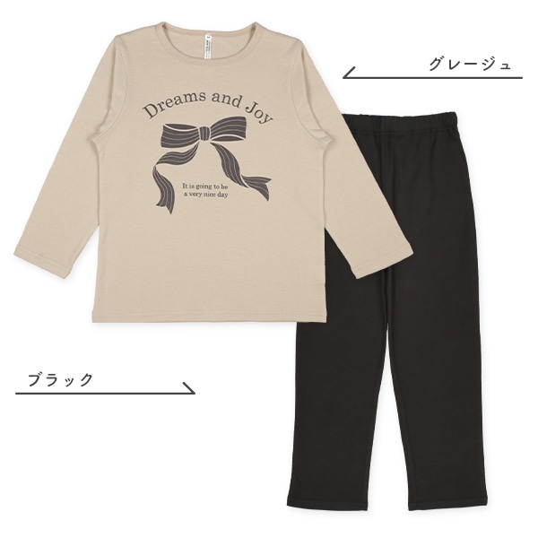 長袖パジャマ（リボンフロントワンポイント）