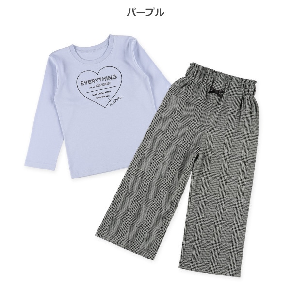 ハイウエストワイドパンツ長袖パジャマ（ハート）