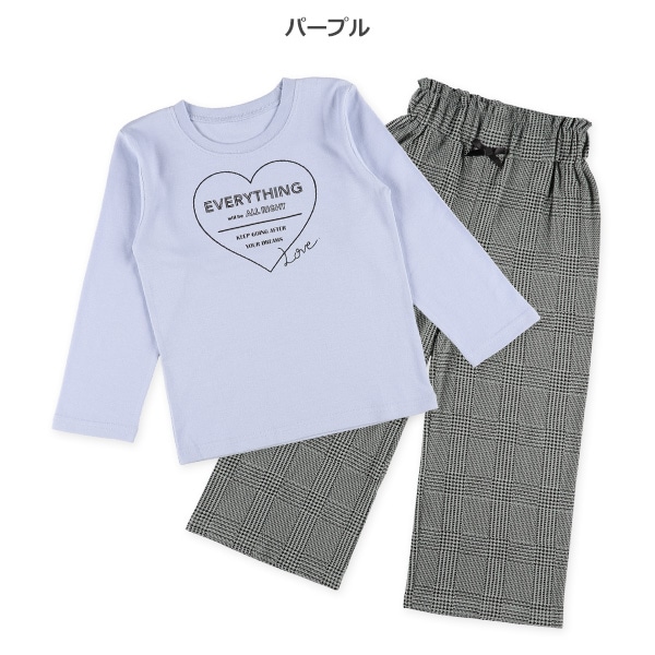 ハイウエストワイドパンツ長袖パジャマ（ハート・千鳥格子）