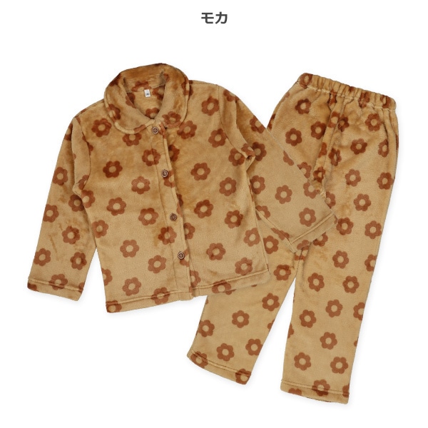 マイクロフリース前開き長袖パジャマ（花総柄）