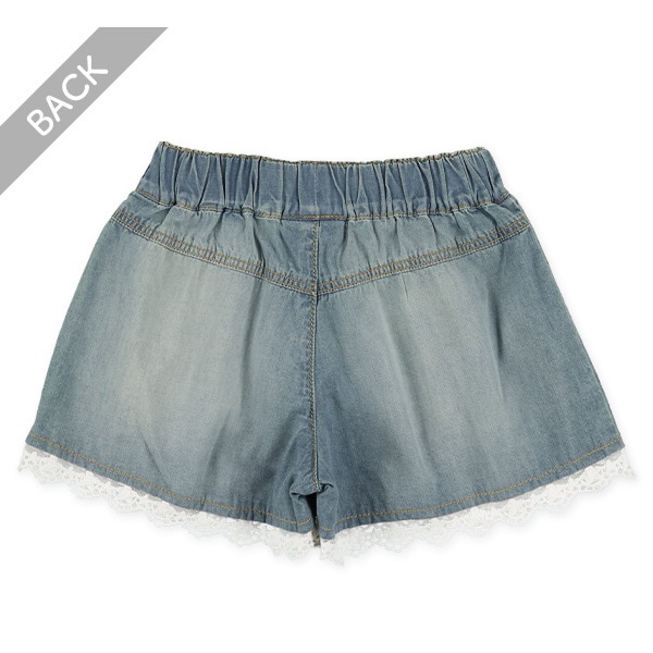 レース付きデニムキュロットパンツ
