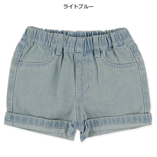 デニム裾ロールアップショートパンツ