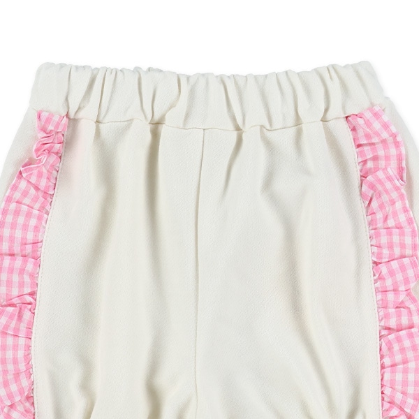 デニムニットギンガムフリルショートパンツ