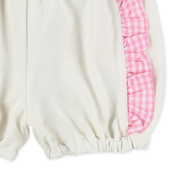 デニムニットギンガムフリルショートパンツ