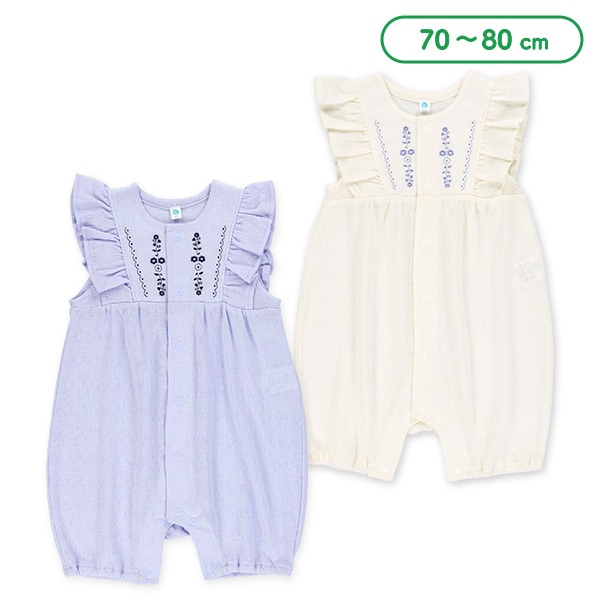 ニット楊柳刺繍袖フレンチカバーオール