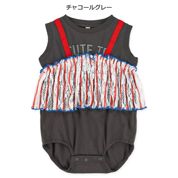 レースレイヤード風ノースリーブロンパース