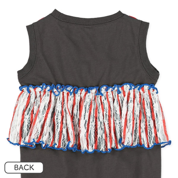 レースレイヤード風ノースリーブロンパース