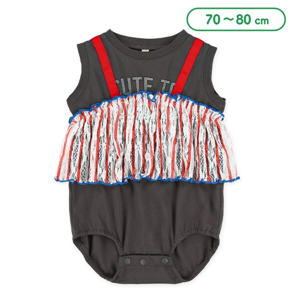 レースレイヤード風ノースリーブロンパース