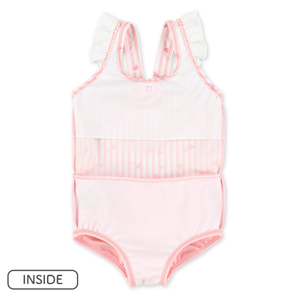 ハート総柄肩フリルワンピース水着