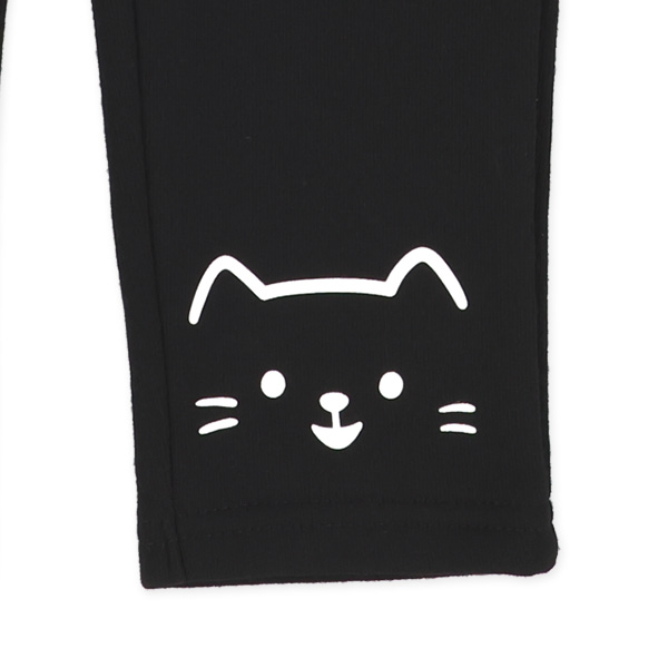 裏起毛裾ねこプリントパンツ