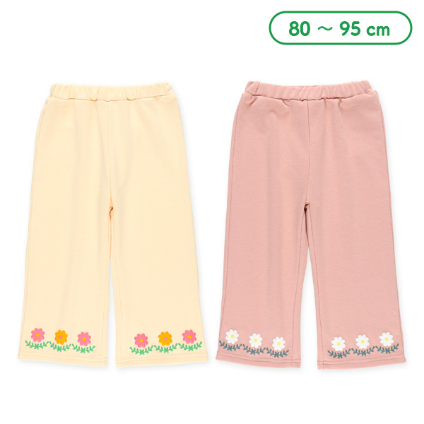 裏毛裾花発泡プリントロングパンツ