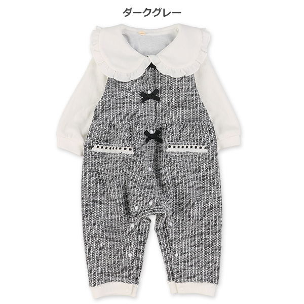 ツイードレイヤード風長袖カバーオール