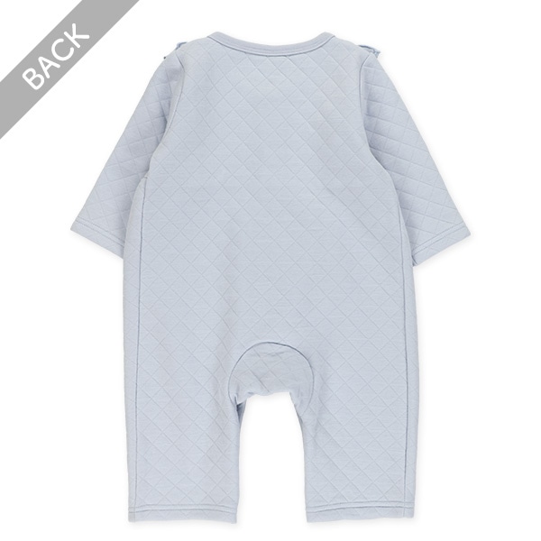 キルト花モチーフ付き肩フリルカバーオール