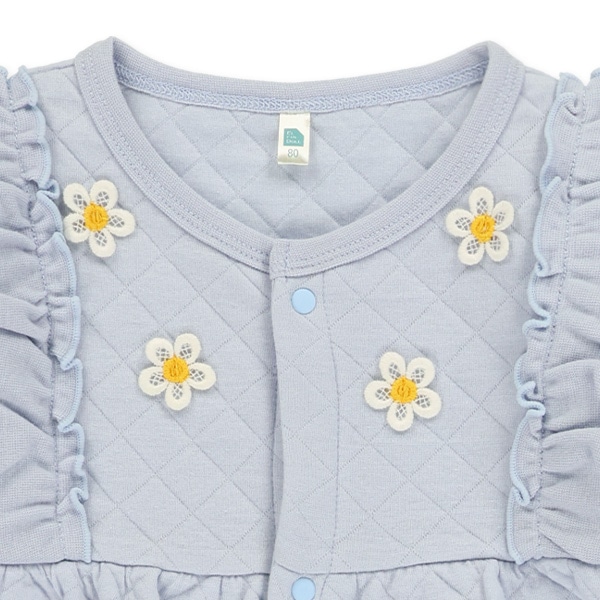 キルト花モチーフ付き肩フリルカバーオール