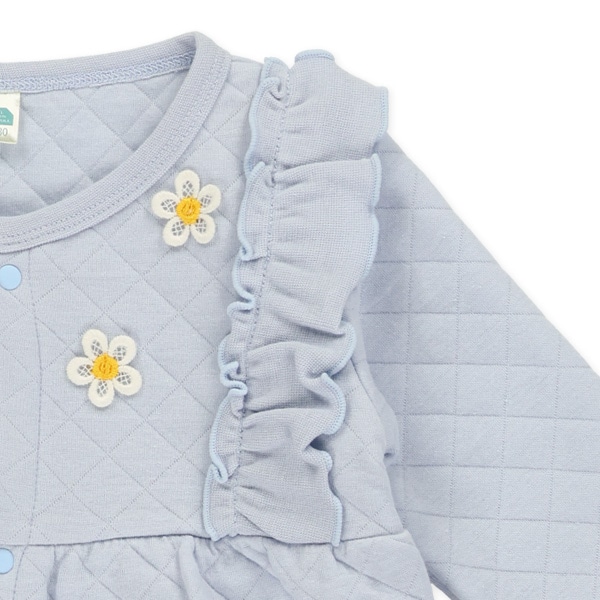 キルト花モチーフ付き肩フリルカバーオール