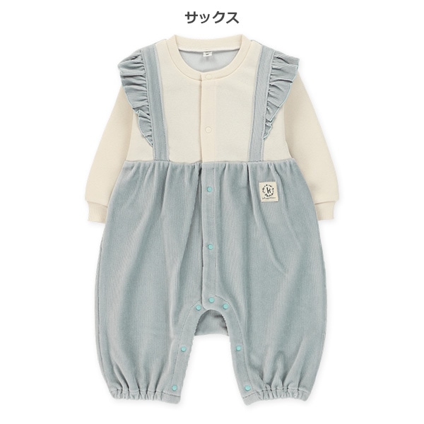 裏起毛ニットコールサロペット風長袖カバーオール