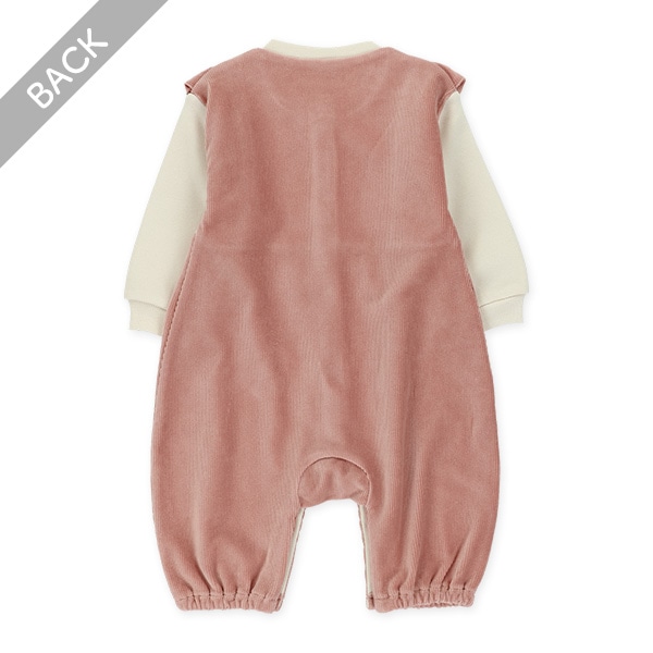 裏起毛ニットコールサロペット風長袖カバーオール