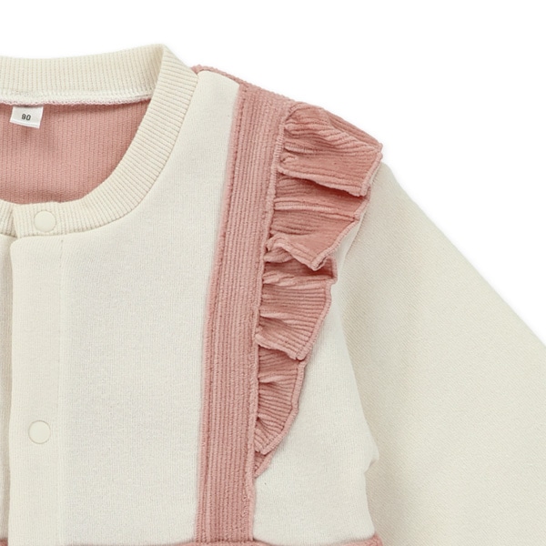 裏起毛ニットコールサロペット風長袖カバーオール