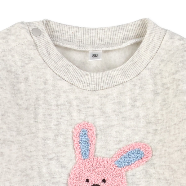 裏起毛うさぎ刺繍長袖カバーオール