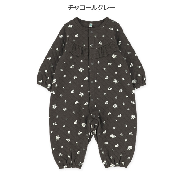 キルト花柄レース長袖カバーオール