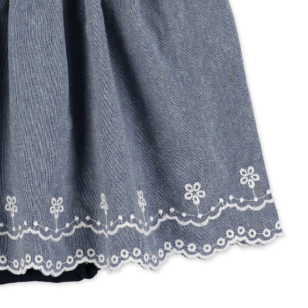 ダンガリーデニムカット刺繍半袖ロンパース
