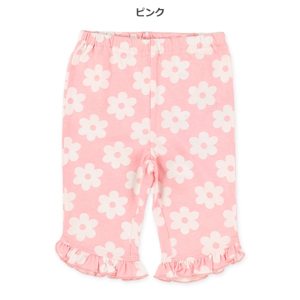 裾フリル花ハーフパンツ