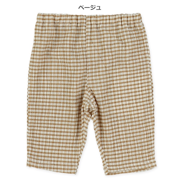 5分丈楊柳ニットチェックパンツ