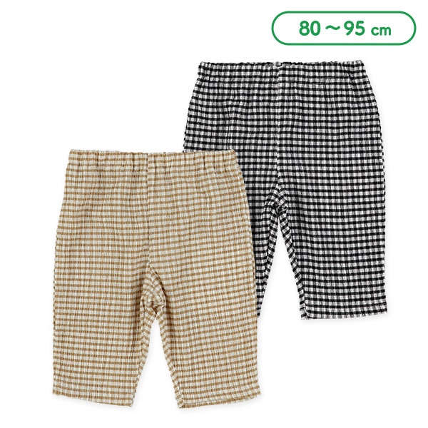 5分丈楊柳ニットチェックパンツ