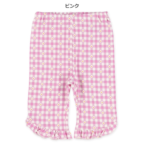 チェック裾フリルニットハーフレギンス