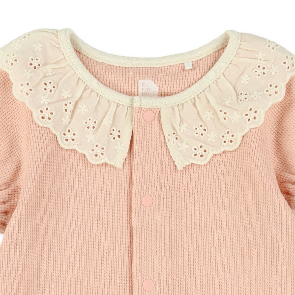 ワッフル襟付き半袖カバーオール