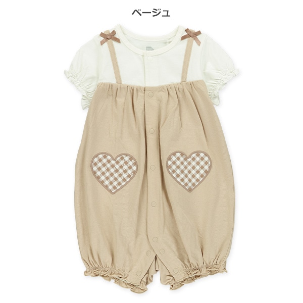 ハートチェック半袖カバーオール