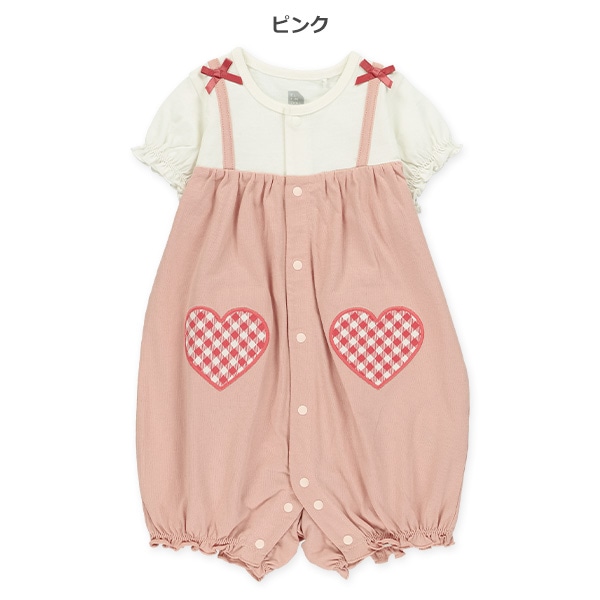 ハートチェック半袖カバーオール