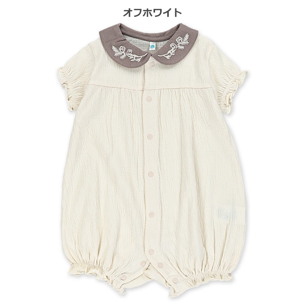 襟付きシャーリング半袖カバーオール