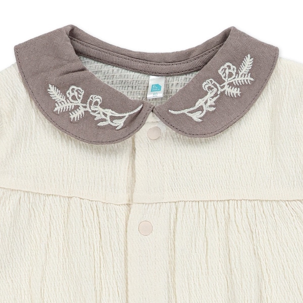 襟付きシャーリング半袖カバーオール