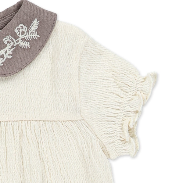 襟付きシャーリング半袖カバーオール