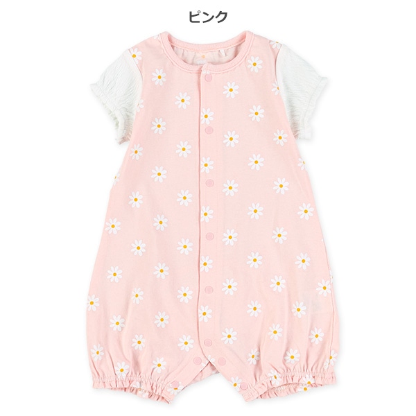 袖切り替え花柄半袖ロンパース