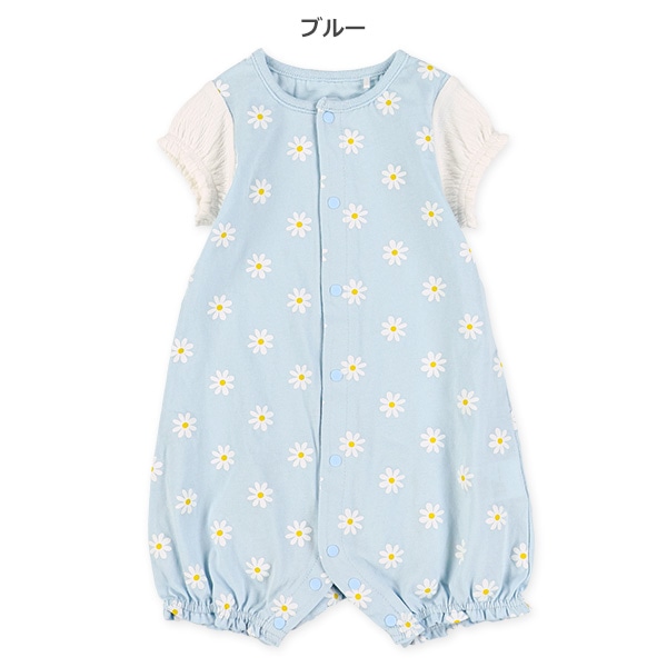 袖切り替え花柄半袖ロンパース