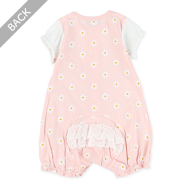 袖切り替え花柄半袖ロンパース