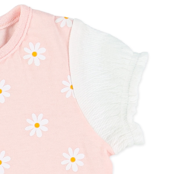 袖切り替え花柄半袖ロンパース