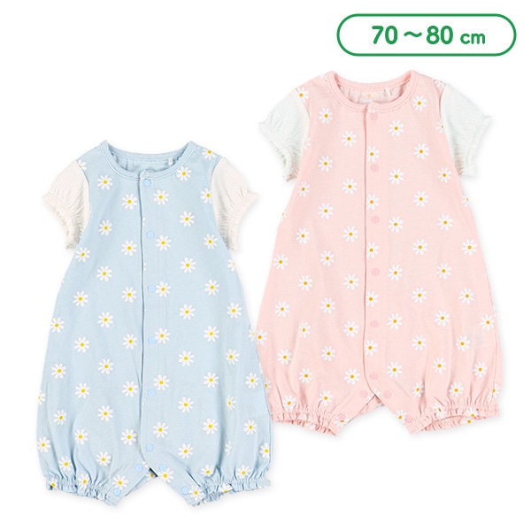 袖切り替え花柄半袖ロンパース