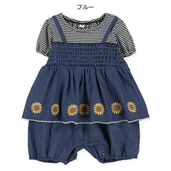 レイヤード風半袖足付きロンパース