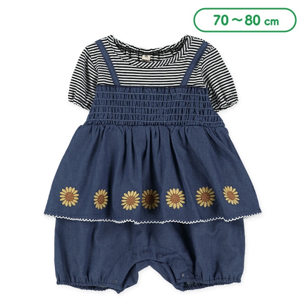 レイヤード風半袖足付きロンパース