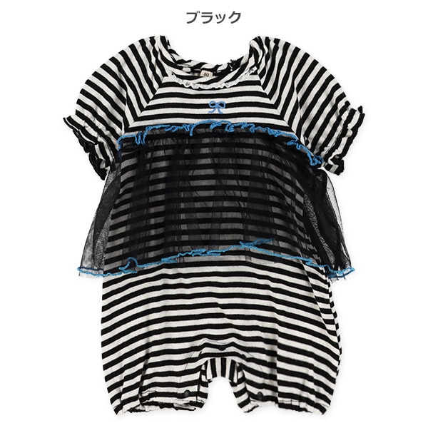 チュールドッキング半袖カバーオール