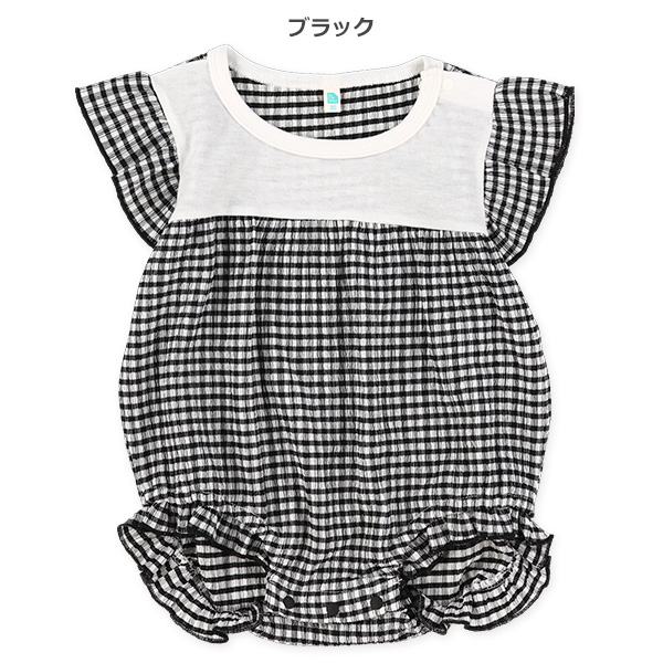 チェック楊柳ニットだるまロンパース