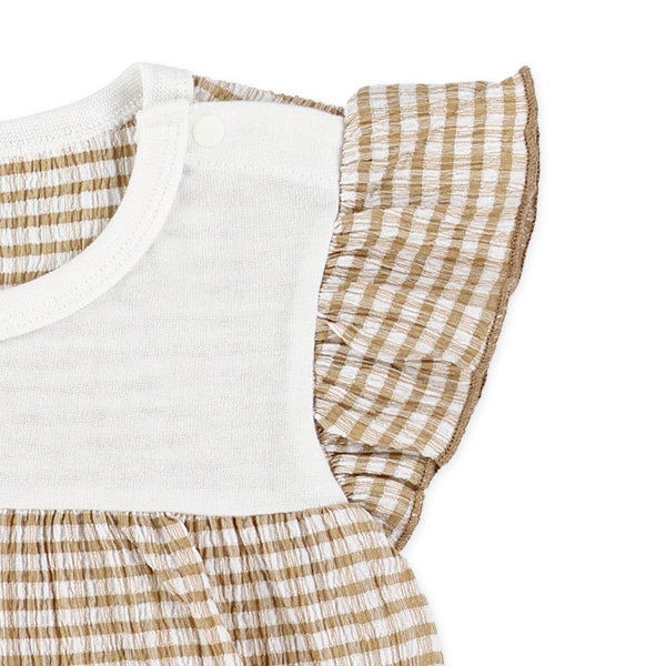 チェック楊柳ニットだるまロンパース