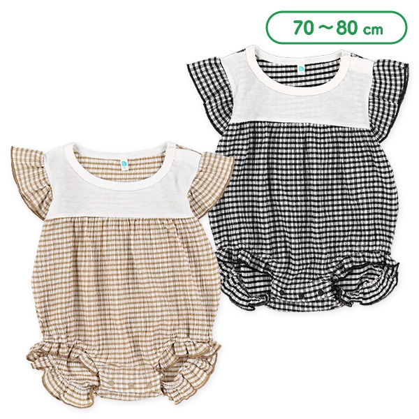 チェック楊柳ニットだるまロンパース